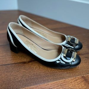Salvatore Ferragamo Patent Gwen Block Heels